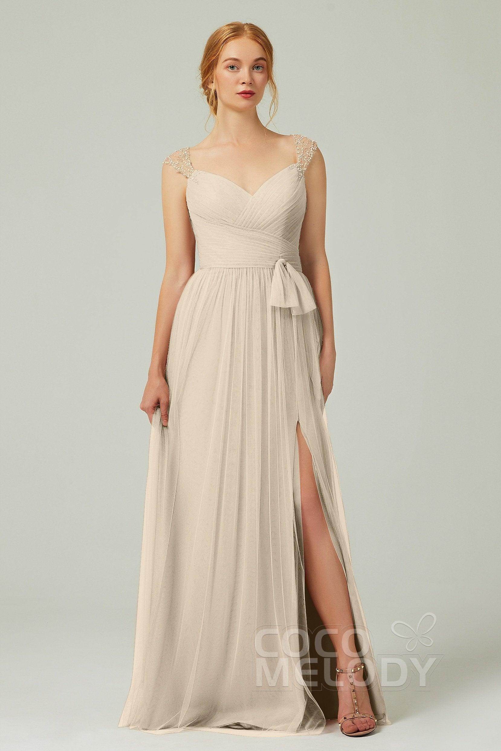 A-Line Floor Length Tulle Bridesmaid Dress CB0313PS - COCOMELODY